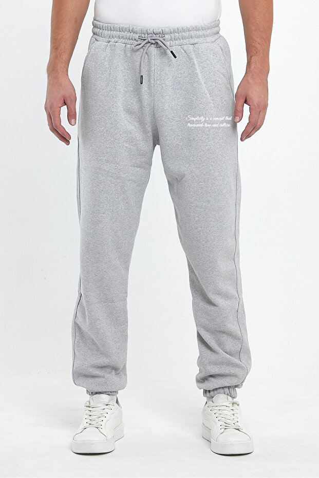 Erkek Regular 3 Iplik Şardonlu Simplicity Baskılı Kışlık Beli Ve Paçası Lastikli Jogger Eşofman Altı - 1