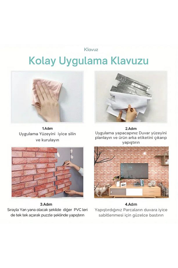 30X30cm 6Adet 3D Kendinden Yapışkanlı Duvar Kağıdı Kaplama Mutfak Banyo 1paket 0,54 m2 - 6
