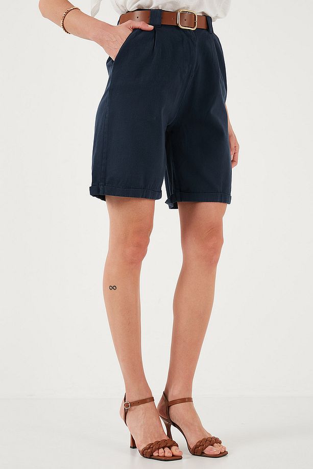 Pamuklu Relaxed Fit Yüksel Bel Kemerli Gabardin Short ŞORT 668YP4710 - 4