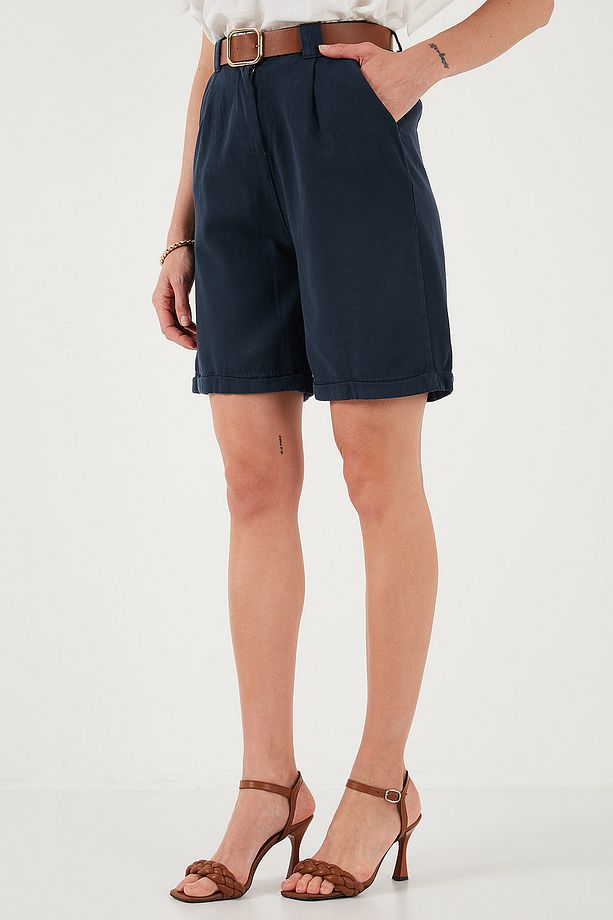 Pamuklu Relaxed Fit Yüksel Bel Kemerli Gabardin Short ŞORT 668YP4710 - 7