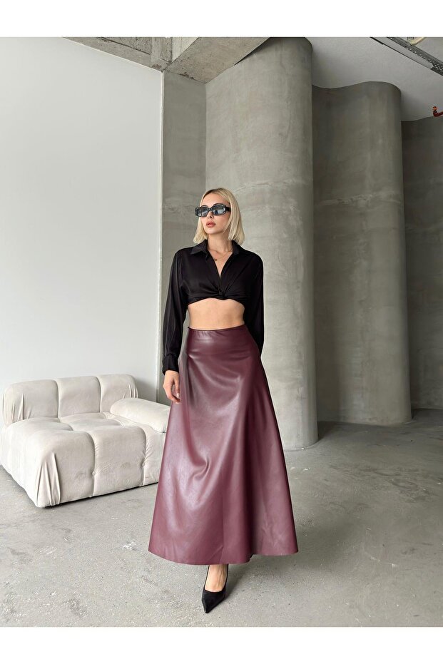 Maxi Boy Çan Deri Etek - 1