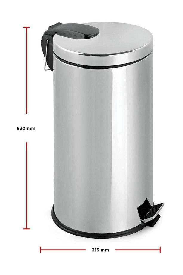 Paslanmaz Metal Pedallı Çöp Kovası 40 Lt Balkon | Bahçe | Ofis | Mutfak | Çöp Poşeti Hediyeli ! - 5