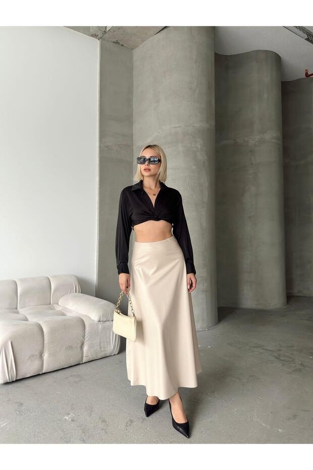Maxi Boy Çan Deri Etek - 3