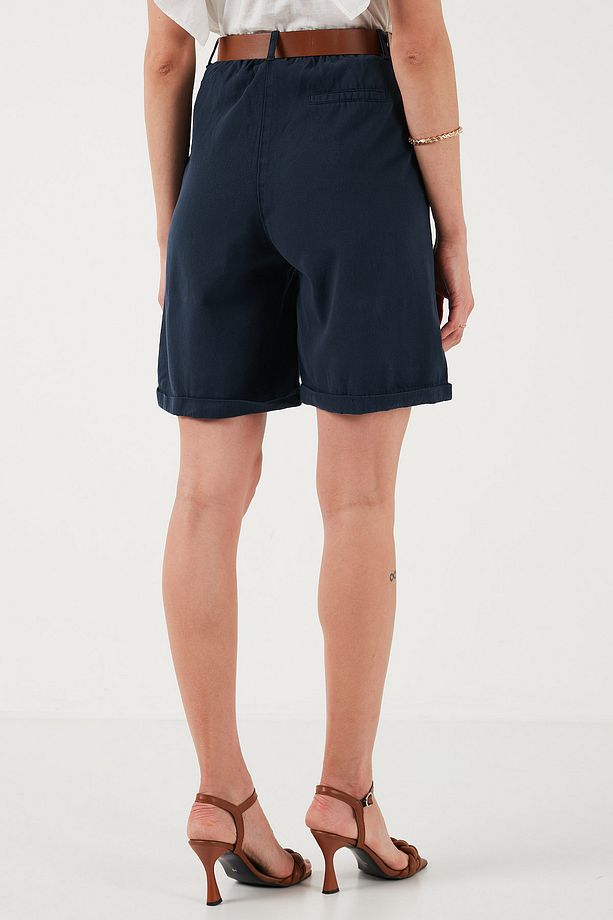 Pamuklu Relaxed Fit Yüksel Bel Kemerli Gabardin Short ŞORT 668YP4710 - 8