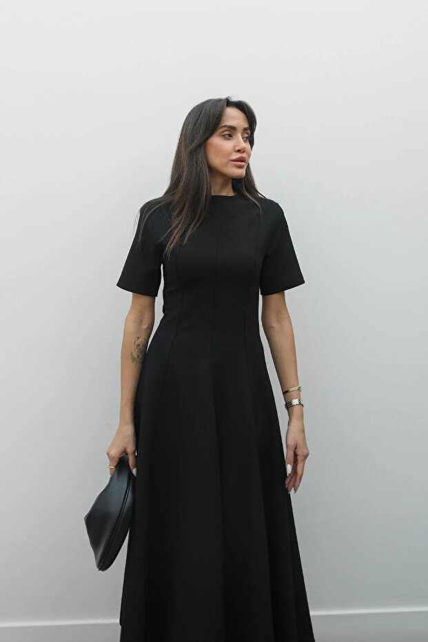 Volanlı Uzun Basic Elbise - 5
