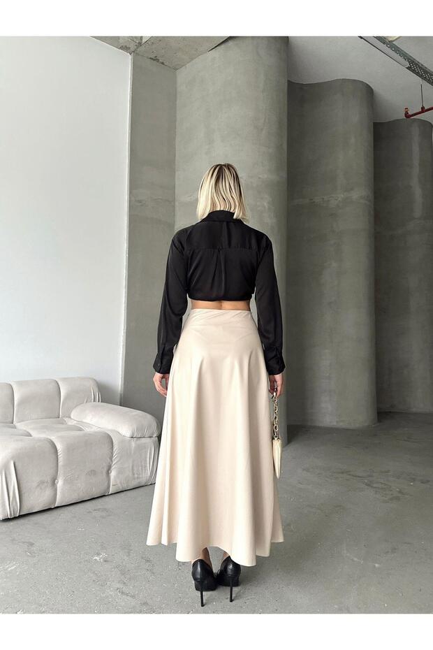 Maxi Boy Çan Deri Etek - 6