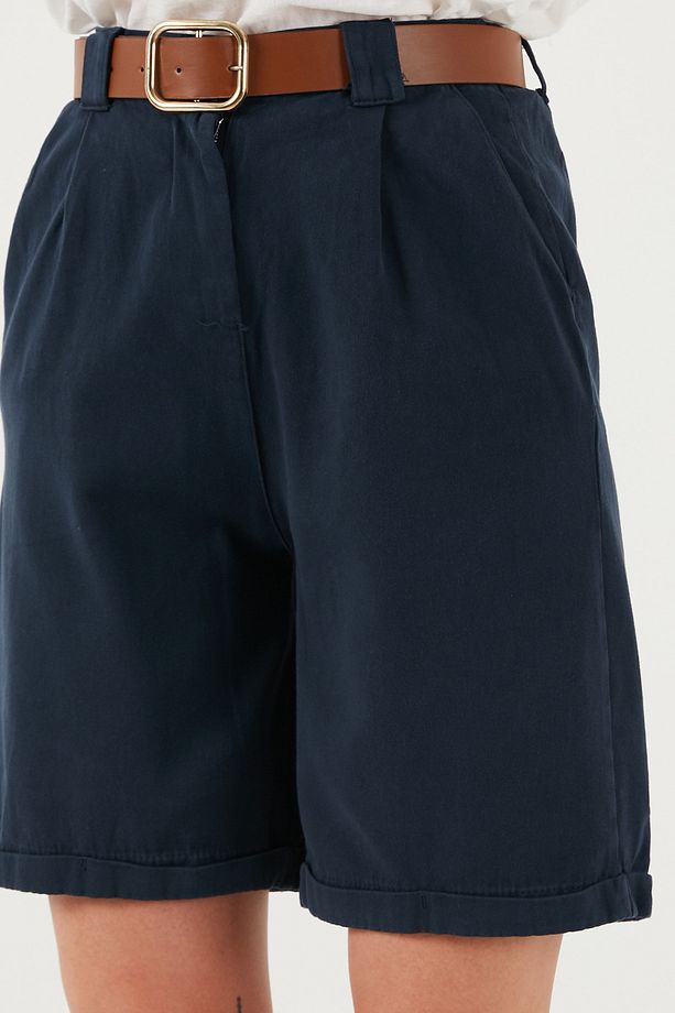 Pamuklu Relaxed Fit Yüksel Bel Kemerli Gabardin Short ŞORT 668YP4710 - 5