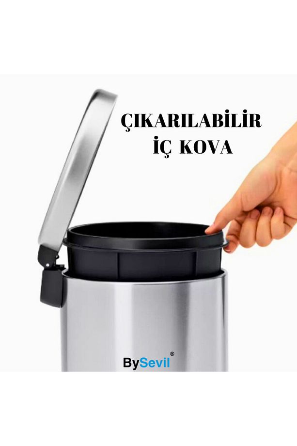 Paslanmaz Metal Pedallı Çöp Kovası 40 Lt Balkon | Bahçe | Ofis | Mutfak | Çöp Poşeti Hediyeli ! - 4