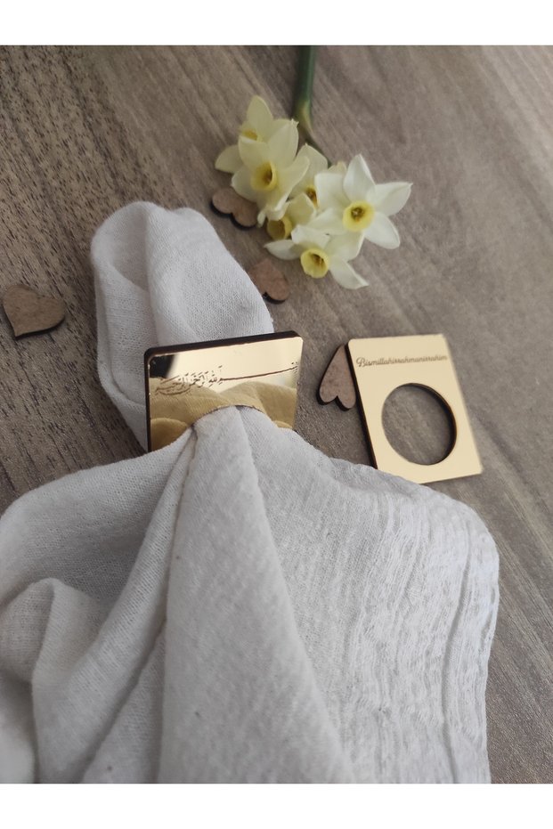 Turkish Bismillahirrahmanirrahim Written Gold Gold Ramadan Special Napkin Ring Set of 6