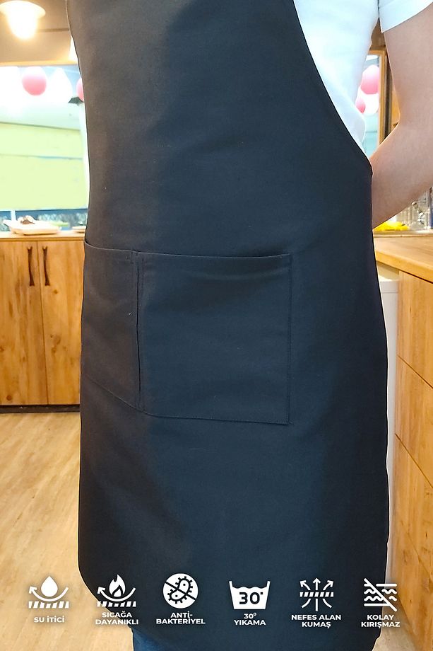 Cafe, Barista, Kuaför, Mutfak, Chef, Şef, Ressam Ve Çiçekçi Önlükleri Leke Tutmaz Siyah Önlük - 3