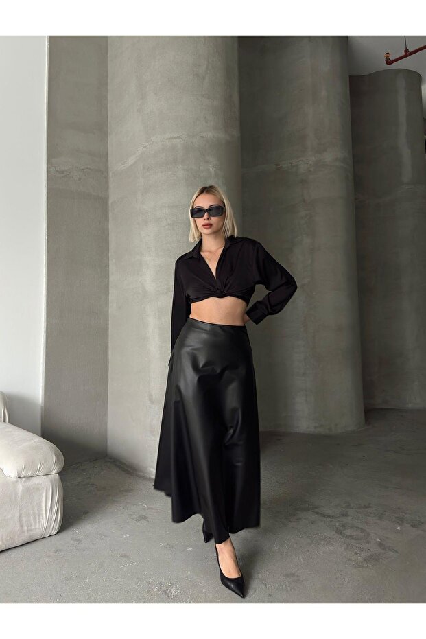 Maxi Boy Çan Deri Etek - 4