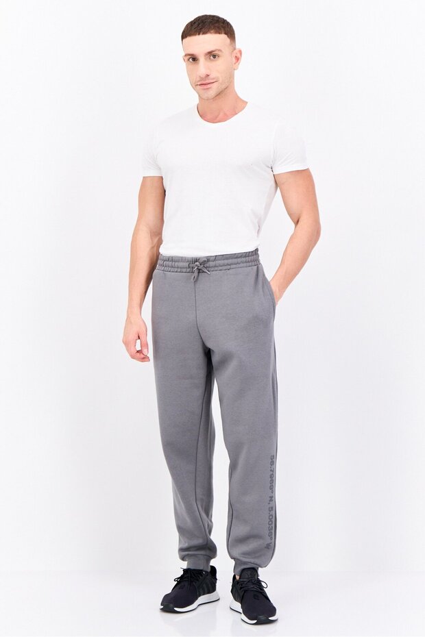 Men Regular Fit Drawstring Solid Sweatpants, Grey - 4