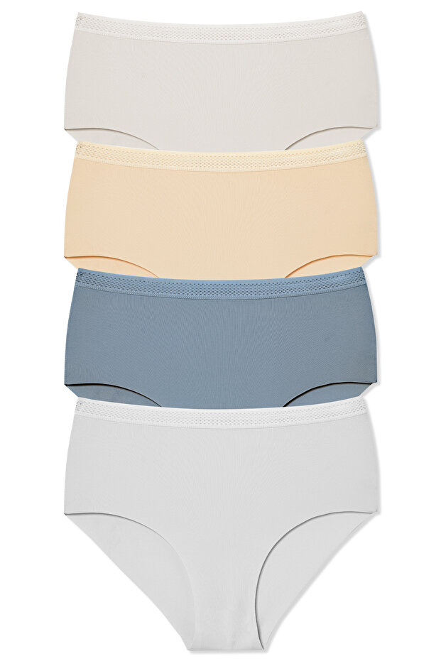 4-Piece Laser Cut Honeycomb Elastic High Waist Women's Panties