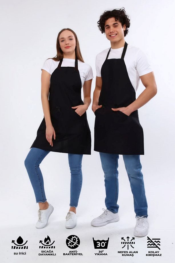 Cafe, Barista, Kuaför, Mutfak, Chef, Şef, Ressam Ve Çiçekçi Önlükleri Leke Tutmaz Siyah Önlük - 5