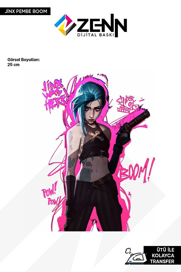 Jinx Arcane Pembe Boom Ütü İle Yapışan Dtf Baskı - 1