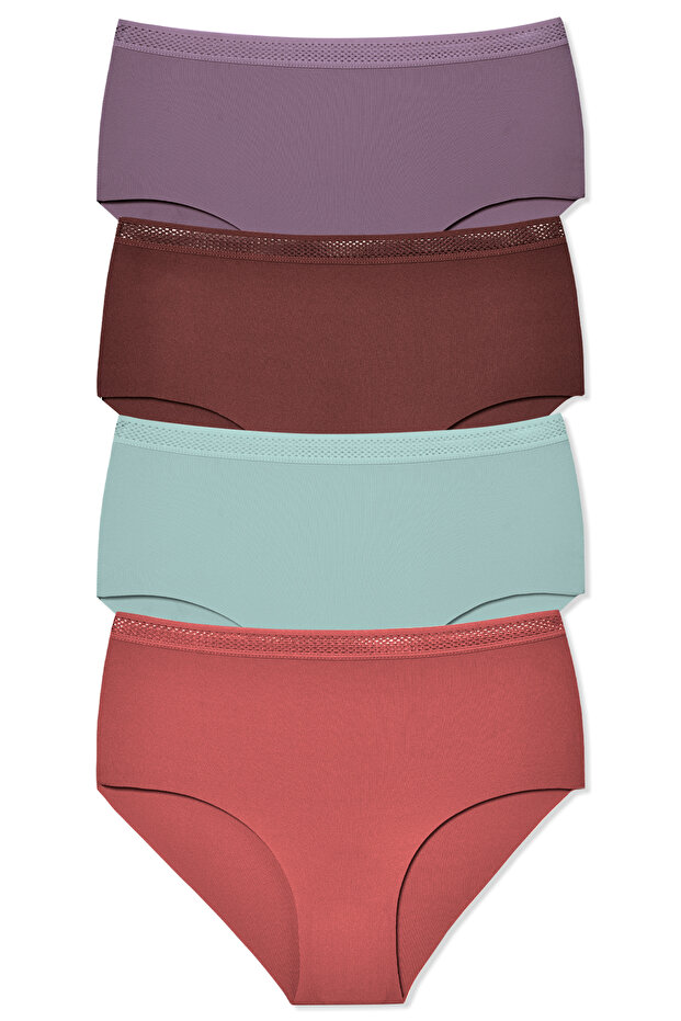 4-Piece Laser Cut Honeycomb Elastic High Waist Women's Panties