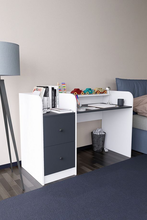 Tilup Çalışma Masası Beyaz-Antrasit Çocuk Odası Çalışma Masası Çekmeceli - 6