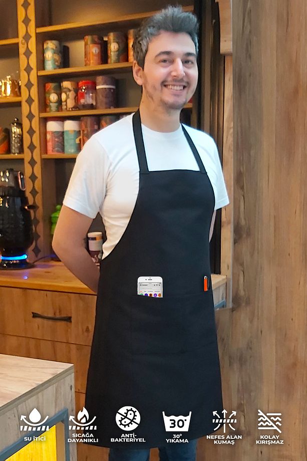 Cafe, Barista, Kuaför, Mutfak, Chef, Şef, Ressam Ve Çiçekçi Önlükleri Leke Tutmaz Siyah Önlük - 2