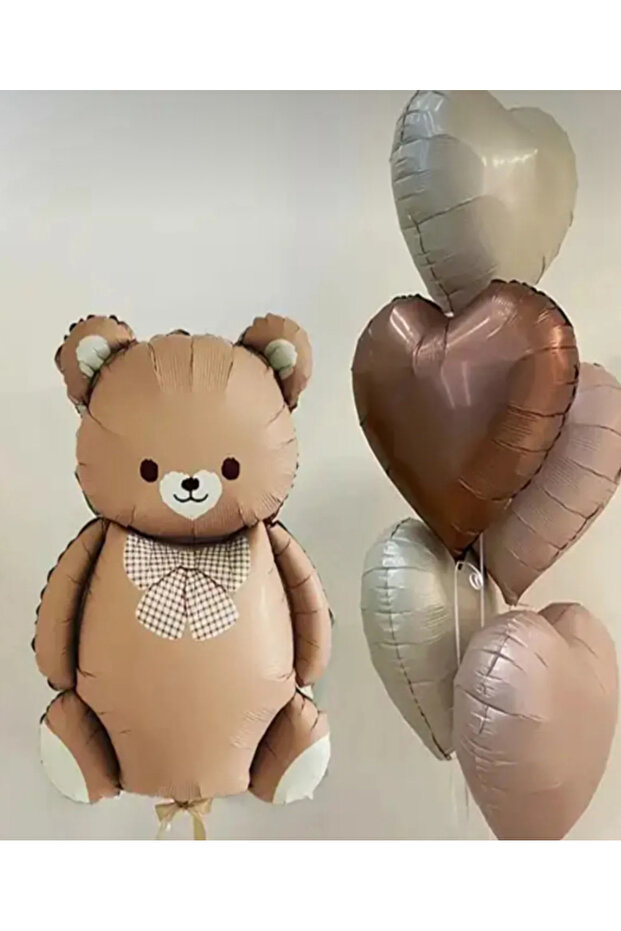 Retro Hearts Cream Caramel Bear Foil Balloon Birthday Balloon Set 6 Pieces