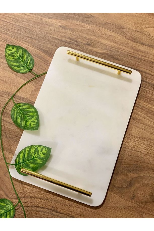 Mermer 30x20 Cm Dekoratif Söz Nişan Tepsisi Beyaz-nova Gold - 5