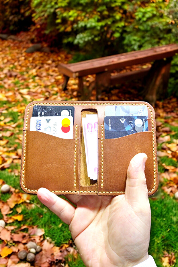 Genuine Leather Cognac Unisex Handmade Wallet