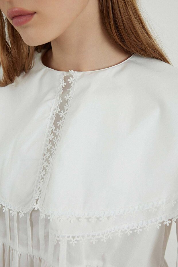 سترة بوبلين بيضاء - تصميم طية صدر السترة - 5