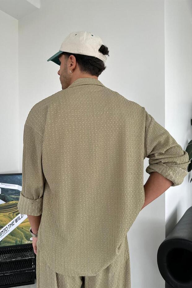 Haki Örme Desenli Relaxed Gömlek - 5