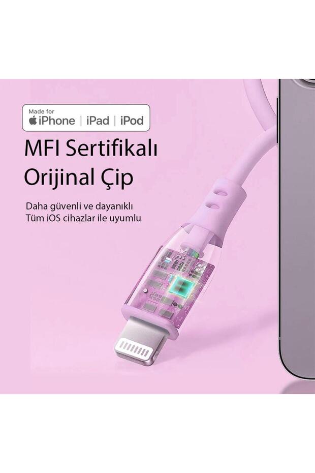 Usb-c To Mfı Lightning Iphone Silikon Pd Hızlı Şarj Kablosu Pembe - 2
