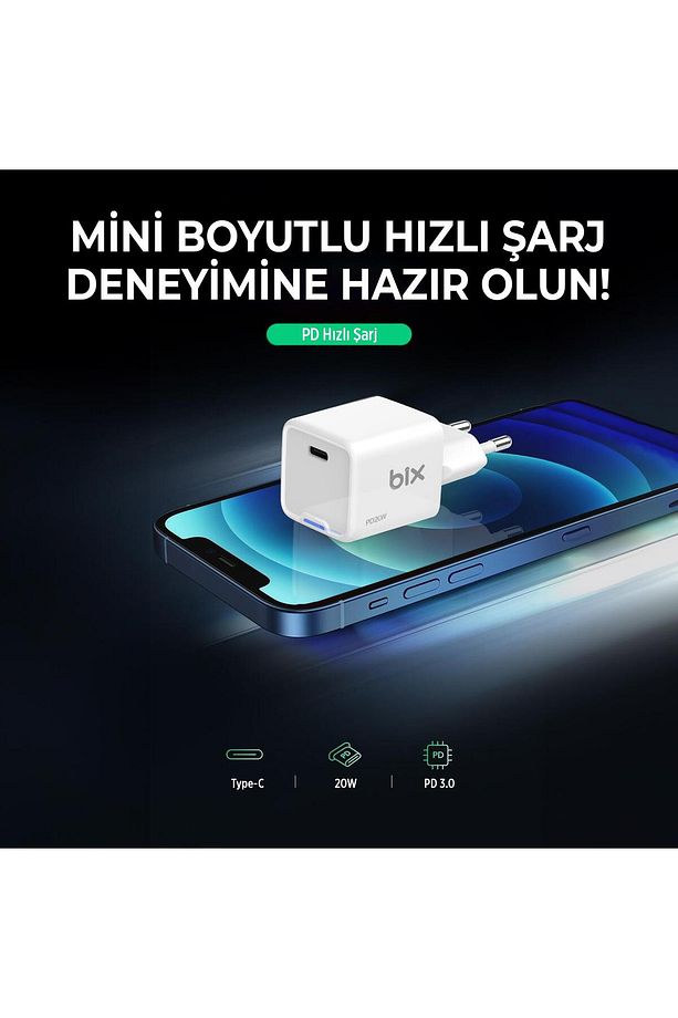 20w Gan Usb-c Hızlı Şarj Adaptörü Iphone, Android Ve Ipad Uyumlu Type-c Pd Şarj Aleti Beyaz - 4