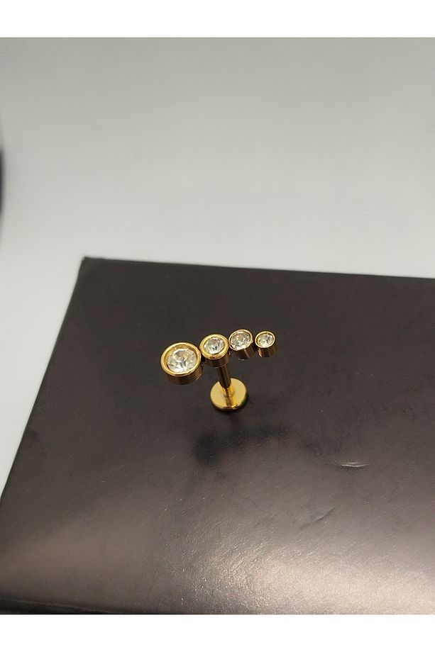 Cerrahi Çelik Dört Taş Altın Tragus Helix Conch Piercing - 2