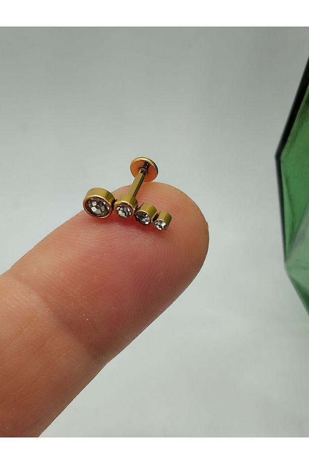 Cerrahi Çelik Dört Taş Altın Tragus Helix Conch Piercing - 4