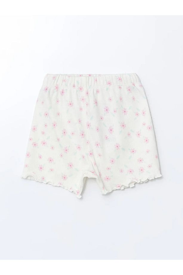 LCW baby Yeşil Bisiklet Yaka Çiçekli Kız Bebek Şortlu Pijama Takım 2'li - 5