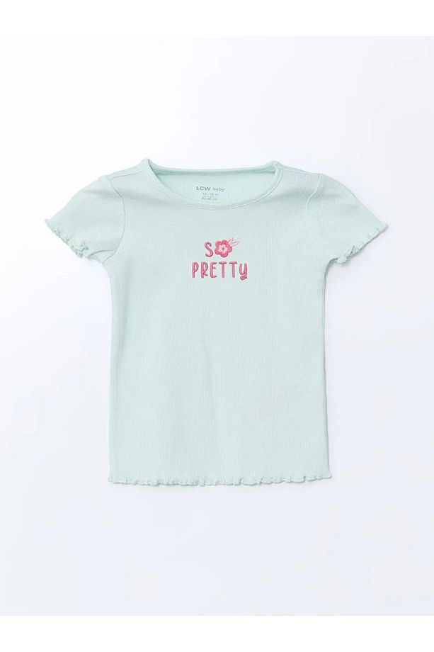 LCW baby Yeşil Bisiklet Yaka Çiçekli Kız Bebek Şortlu Pijama Takım 2'li - 2
