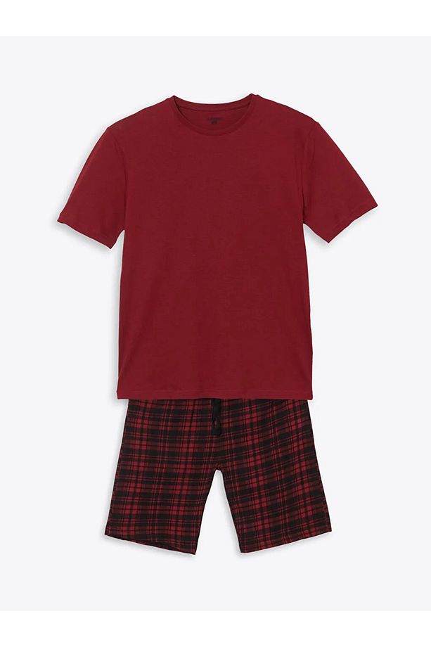 Kırmızı Standart Kalıp Erkek Şortlu Pijama Takımı - 1