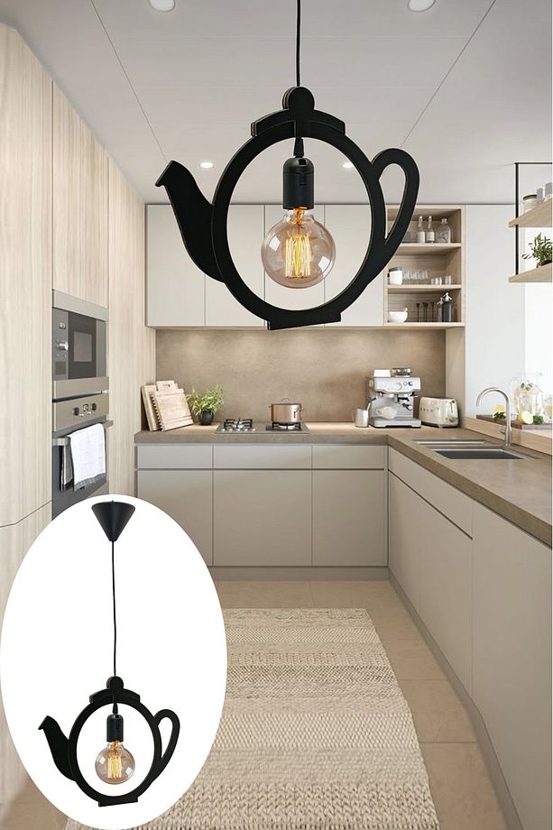 Kettle Çaydanlık Sarkıt Avize Modern Tekli Avize Retro Mutfak Cafe Otel Restaurant Tavan Lamba Çaycı - 8