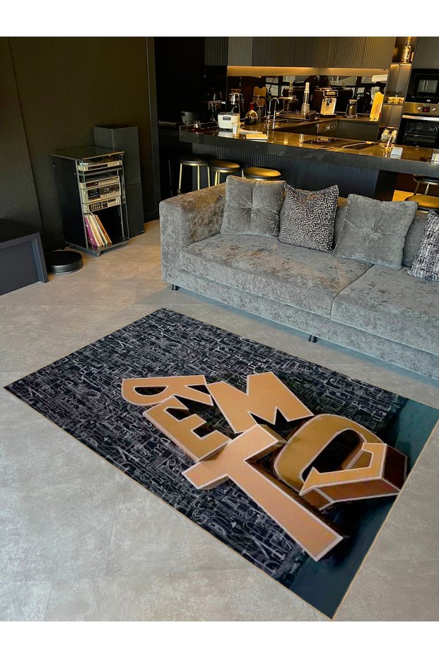 Semih Collection Multicolor Abstract Destroyed Letters Patterned Woven Base Modern Decorative Carpet 47