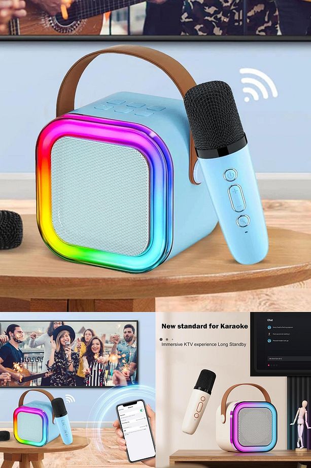 Eğlenceyi Yanınızda Taşıyın LED Işıklı Bluetooth Hoparlör ve Kablosuz Mikrofon Setiyle Karaoke Keyfi - 6