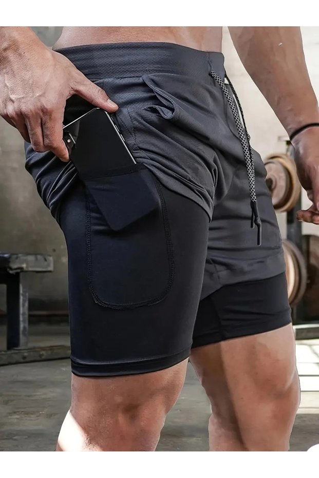 Men's Quick Dry Zippered Training Astroturf Fitness Short Leggings Sports Shorts