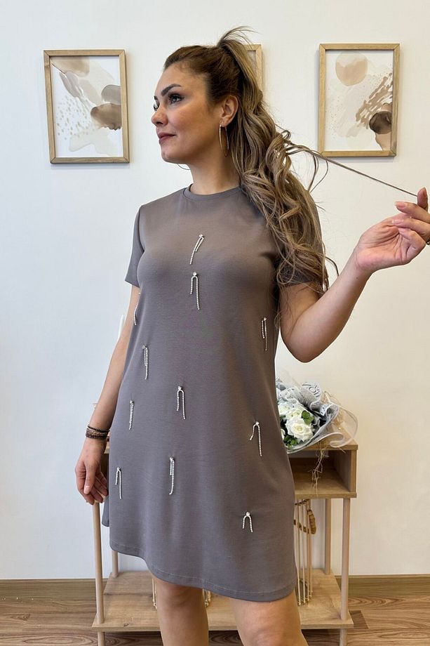 Taşlı Tasarım Modal Kumaş Mini Elbise - 3