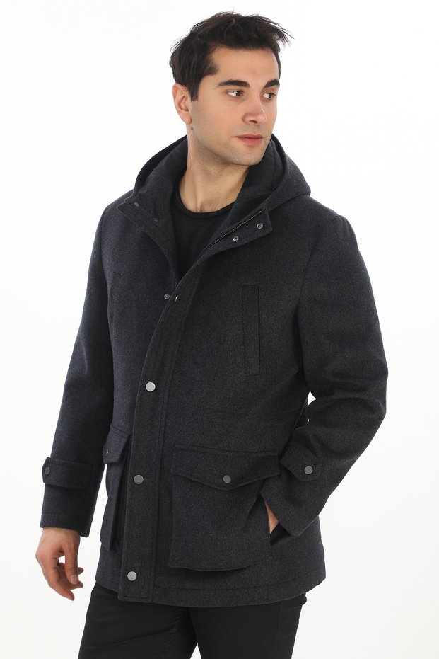 4761 Men's Anthracite Hooded Coat