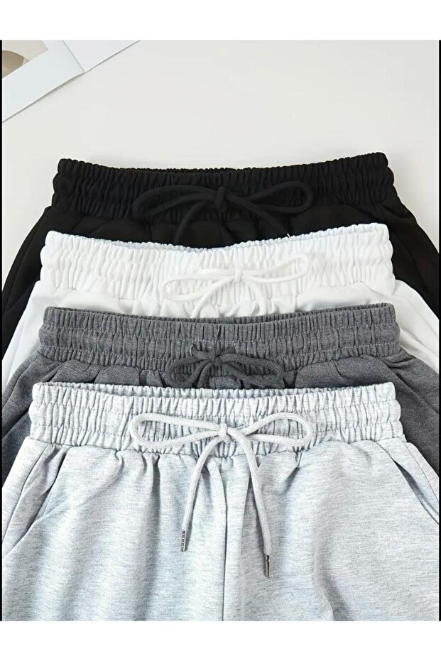 4-Piece White-Grey-Anthracite-Black Comfortable Fit Soft Fabric Elastic Waist Summer Shorts with Pockets