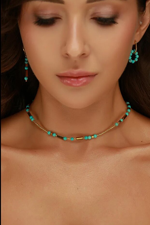 Turquoise Glow Choker Necklace-Bracelet Set