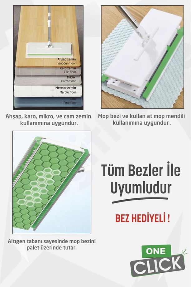 One Click Akıllı Mop Paleti Xl 32cm Mop El Değmeden Islak Havlu Ve Bez Kullan At Ot - 4