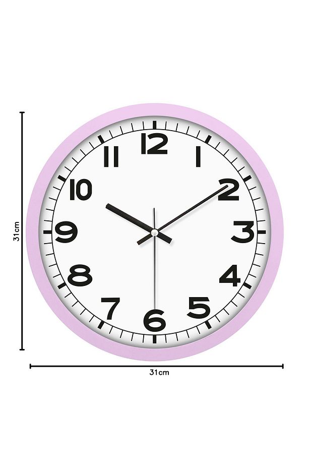 31 CM Gerçek Camlı Akar Saniyeli Duvar Saati Pembe - 3