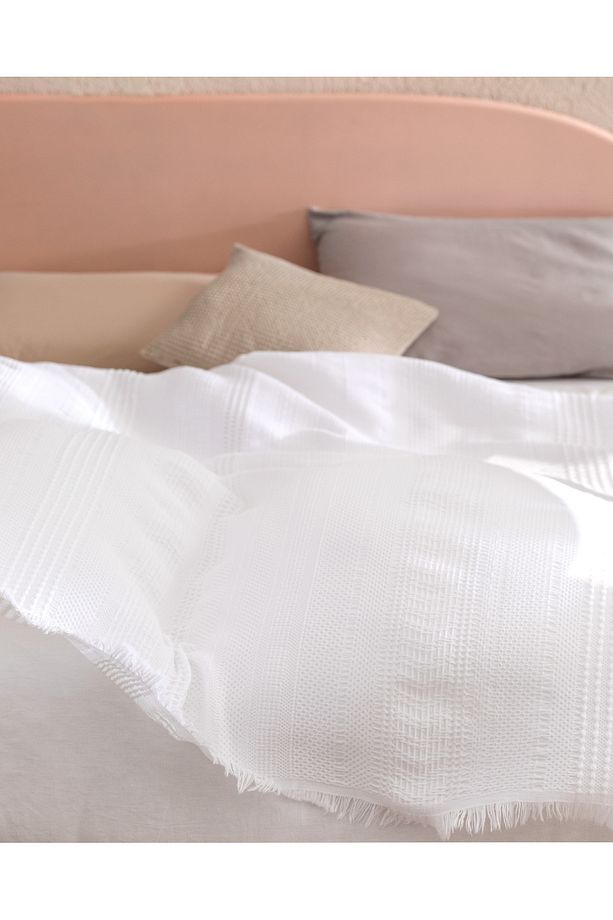 Lucille King Size %100 Pamuk Yatak Örtüsü - Beyaz - 3