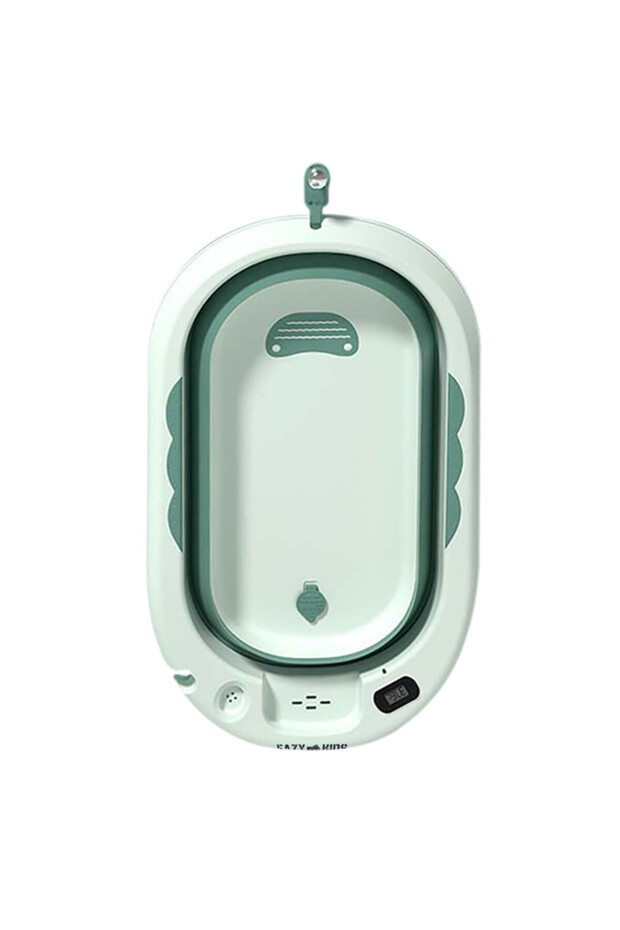 Foldable Bathtub w/ Thermometer & Baby Head Shampoo Wash Rinse Mug - Green