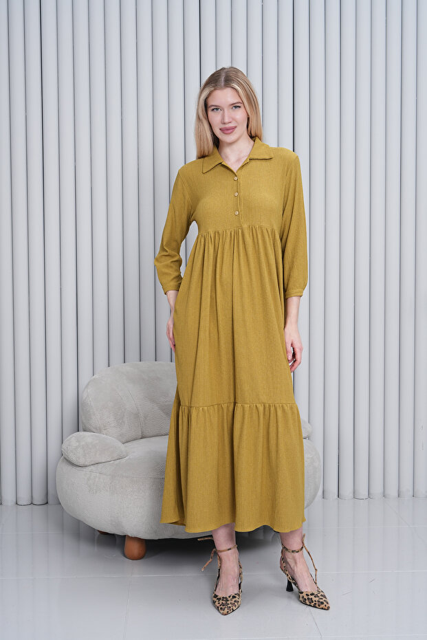 Women's Shirt Collar Buttoned Long Woven Dress