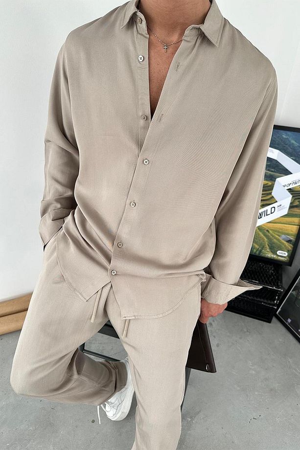 Taş Lyocell Kumaş Basic Relaxed Gömlek - 2