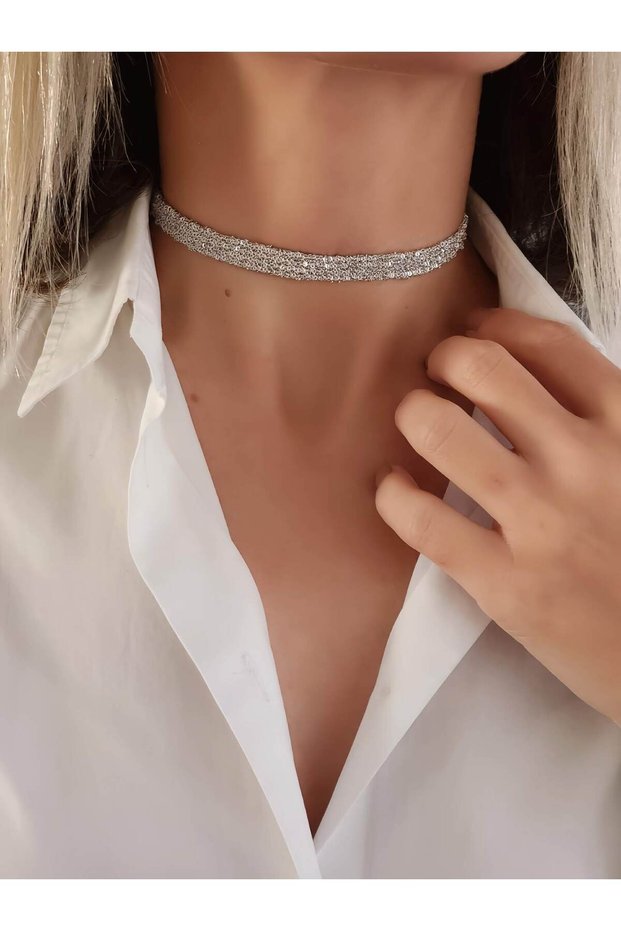 Cord Chain Knitted Handmade Chooker Collar Silver Color Necklace