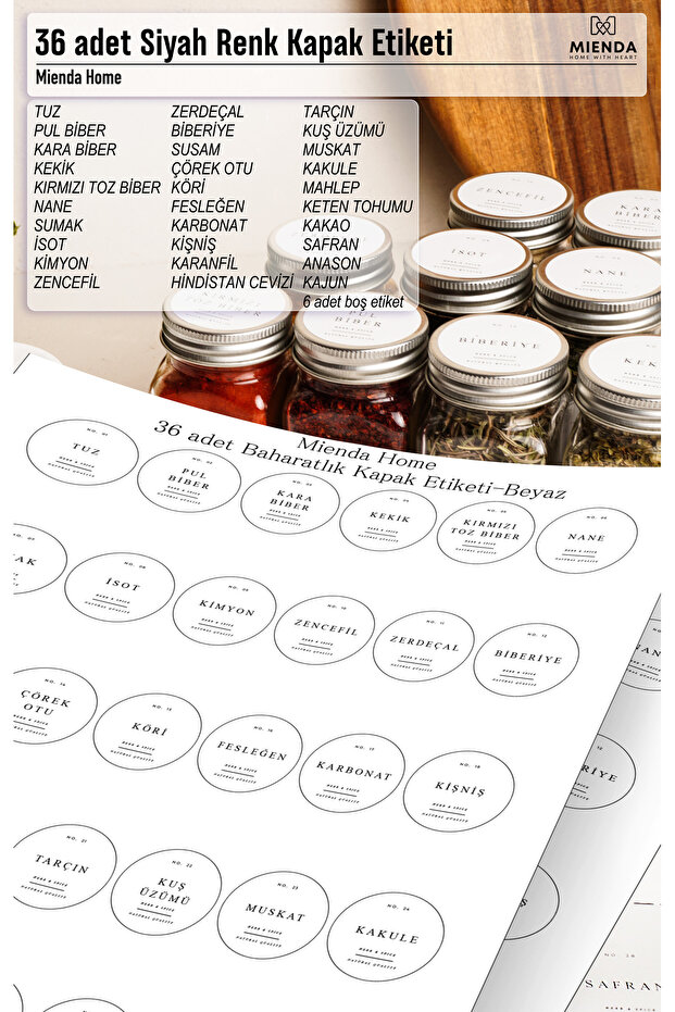 Mienda Home White Color Spice Rack Cover Label 36Pcs